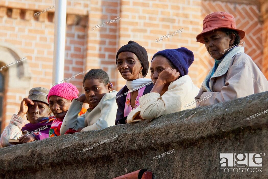 Stock Photo: Women By Ambozontany Cathedral, Fianarantsoa, Madagascar.