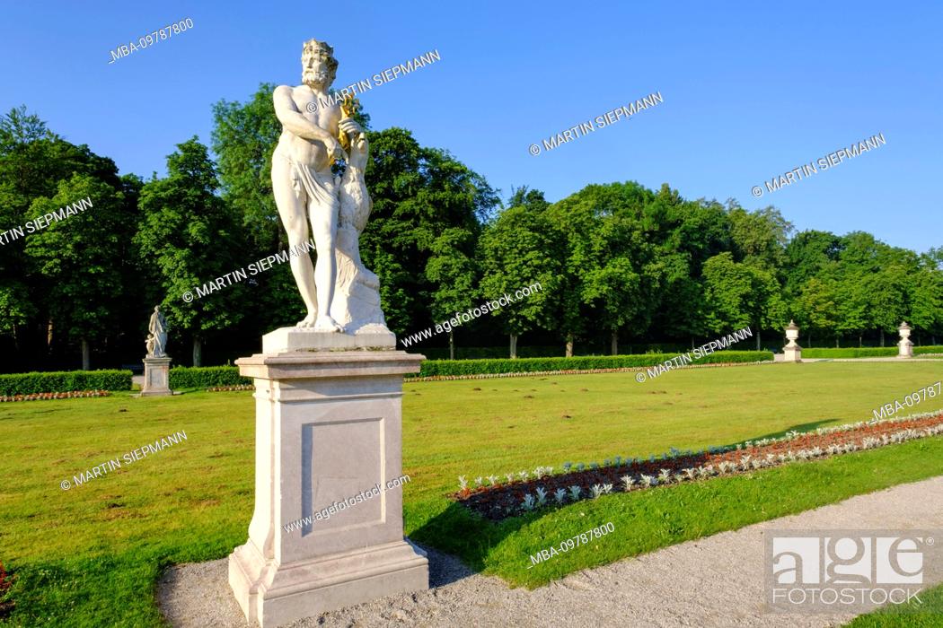 Stock Photo: Figure God Jupiter, Schlosspark Nymphenburg, Munich, Upper Bavaria, Bavaria, Germany.