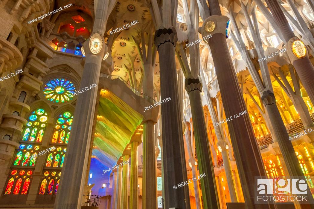 La Sagrada Familia Church Basilica Interior With Stained
