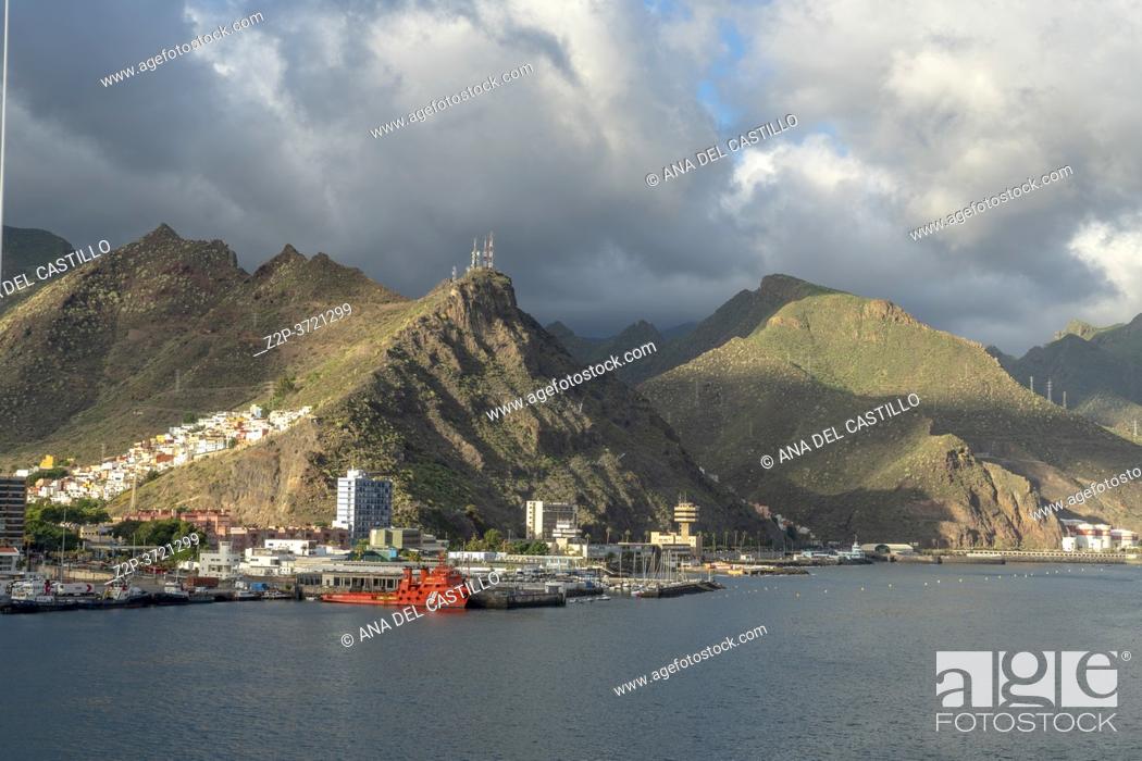 Stock Photo: Santa Cruz de Tenerife, Canary Islands, Spain - December 8, 2019: Cruise ships and boats in harbor of Santa Cruz de Tenerife, Canary Islands, Spain.