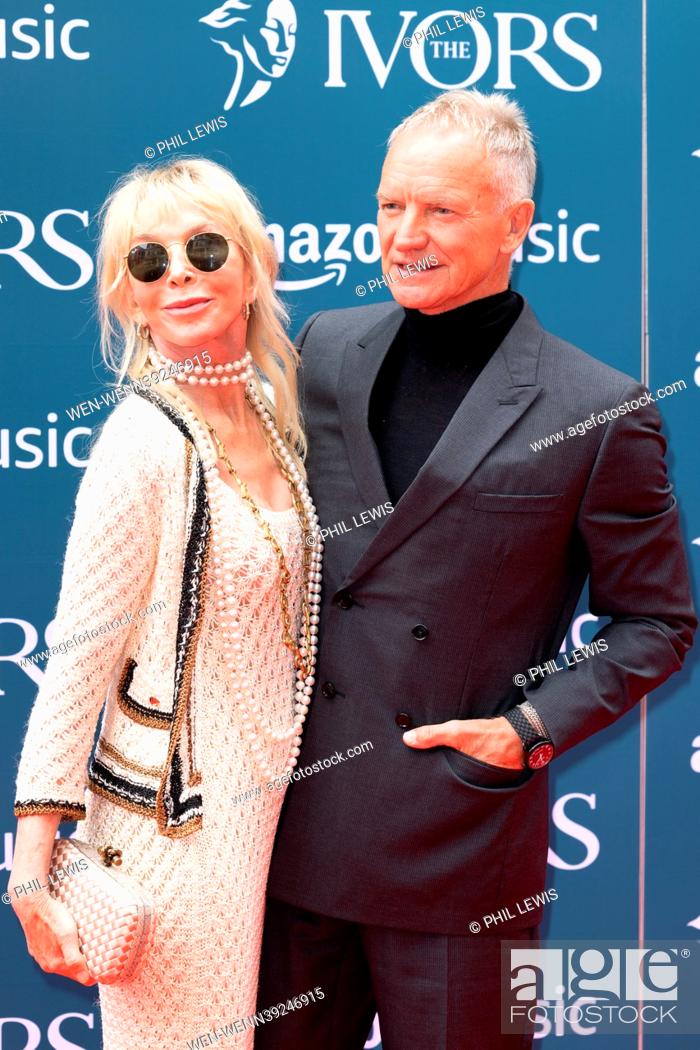 Stock Photo: Guests arrive at The IVORS at Grosvenor House Hotel Featuring: Trudie Styler, Sting, Gordon Sumner Where: London, United Kingdom When: 18 May 2023 Credit: Phil.