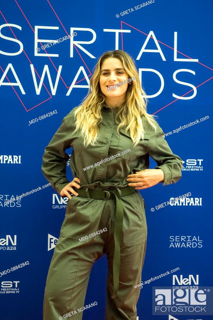 Stock Photo: Italian actress Greta Scarano attends Red Carpet of the third edition of FeST - The Festival of TV Series, the first Italian festival entirely dedicated to.