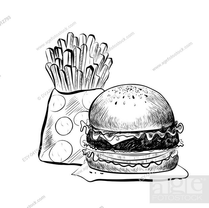 Big Hamburger or Cheeseburger and French Fries. Isolated on a White  Background, Stock Vector, Vector And Low Budget Royalty Free Image. Pic.  ESY-041912793 | agefotostock