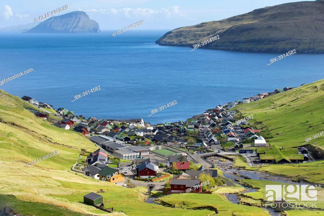 Stock Photo: View of the village of Kvívík, Streymoy, Faroe Islands, Denmark.