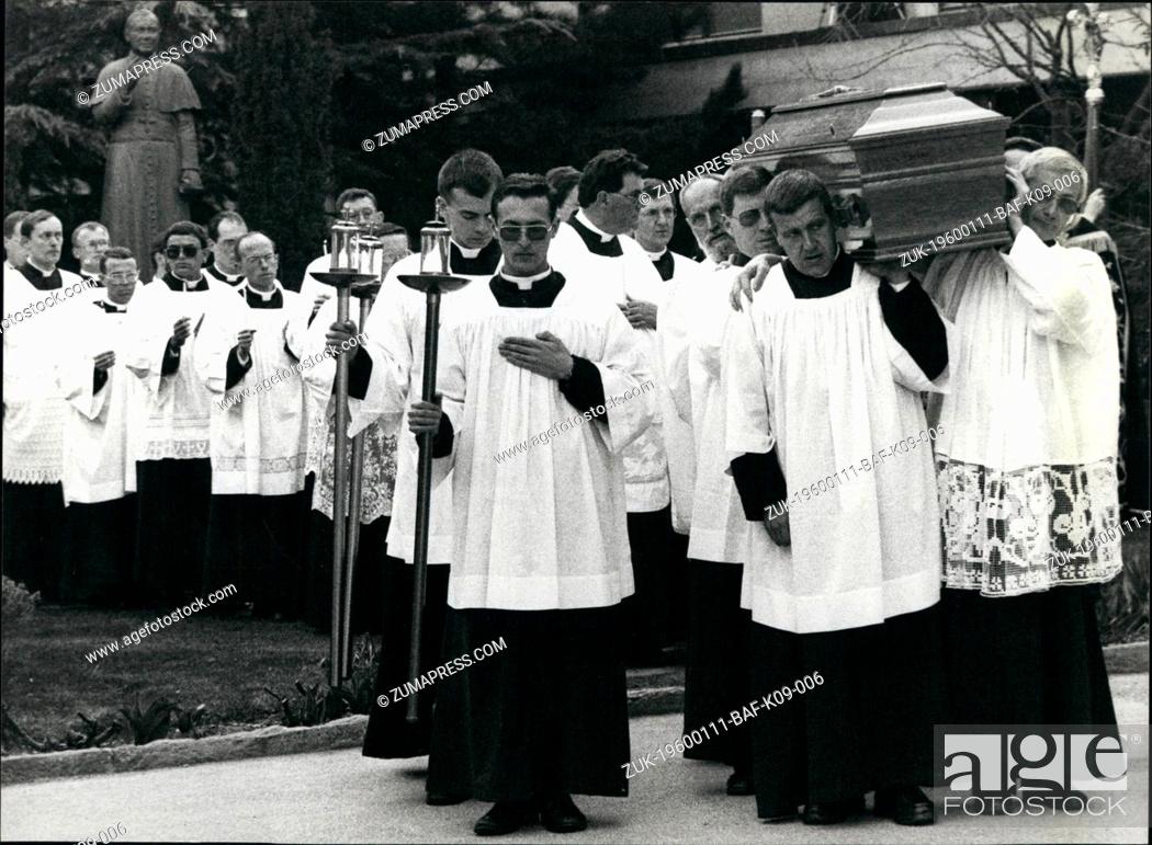 Stock Photo: 1962 - Funeral of Archbishop Lefebvre The coffin of Monseigneur Marcel Lefebvre, founder of the Sacerdotal Fraternity of Pius X.