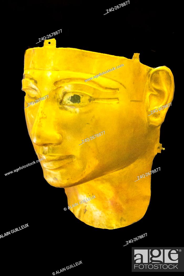 Stock Photo: Egypt, Cairo, Egyptian Museum, funerary mask found in the royal necropolis of Tanis, burial of the king Sheshonq 2.