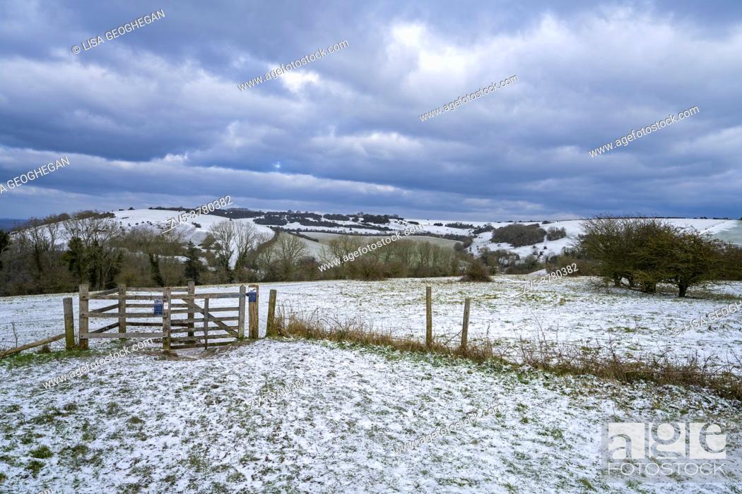 Stock Photo: A snowcape of the surrounding area of Devils Dyke near Brighton, East Sussex, England, Uk.