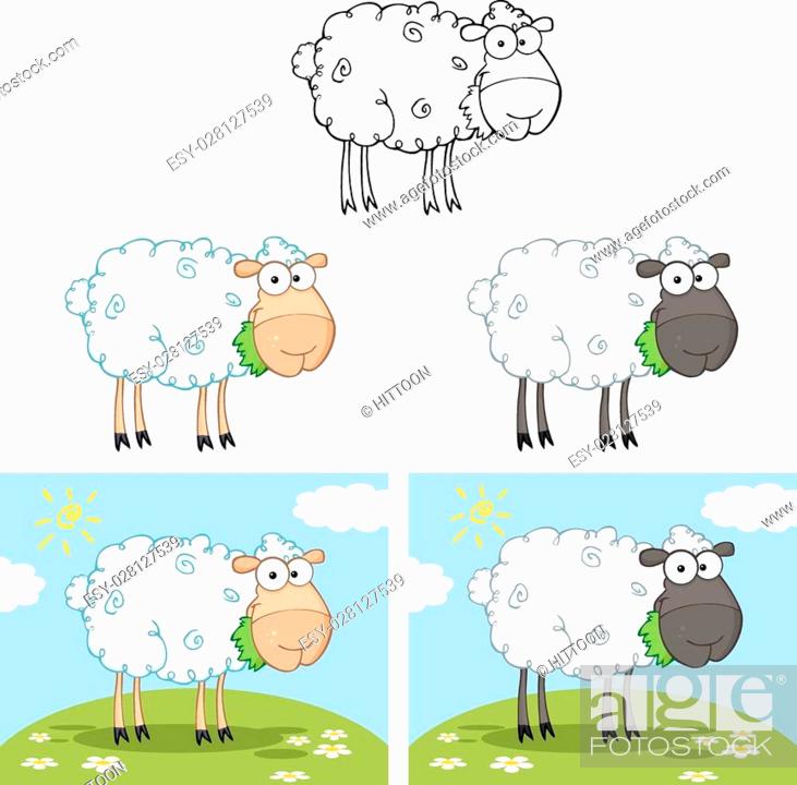 Black And White Sheep Cartoon Character Eating A Grass. Collection Set,  Stock Vector, Vector And Low Budget Royalty Free Image. Pic. ESY-028127539  | agefotostock