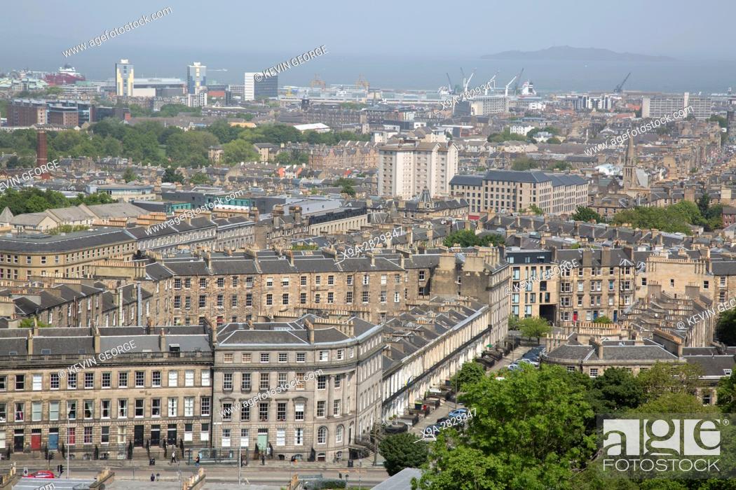 Stock Photo: Cityscape of view over Edinburgh; Scotland; Europe.