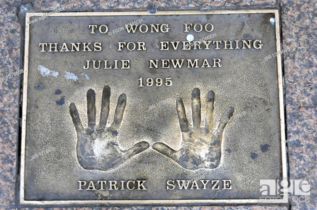 Stock Photo: Patrick Swayze, plaque with palm prints, Leicester Square, London, England, United Kingdom, Europe.