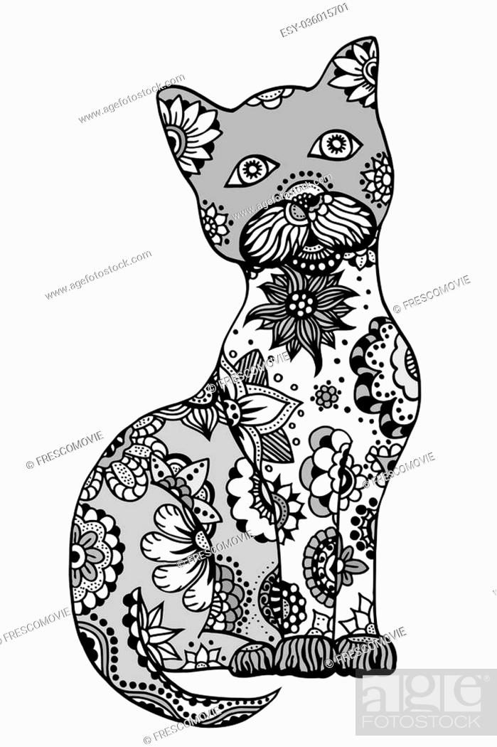 Hand drawn doodle outline vector cat illustration decorated with abstract  ornamental drawings, Stock Vector, Vector And Low Budget Royalty Free  Image. Pic. ESY-036015701 | agefotostock