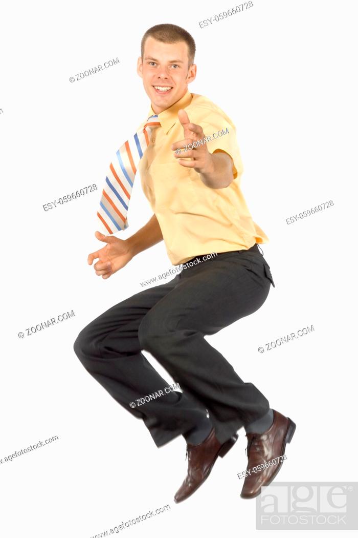 Imagen: isolated jumping and pointing businessman.
