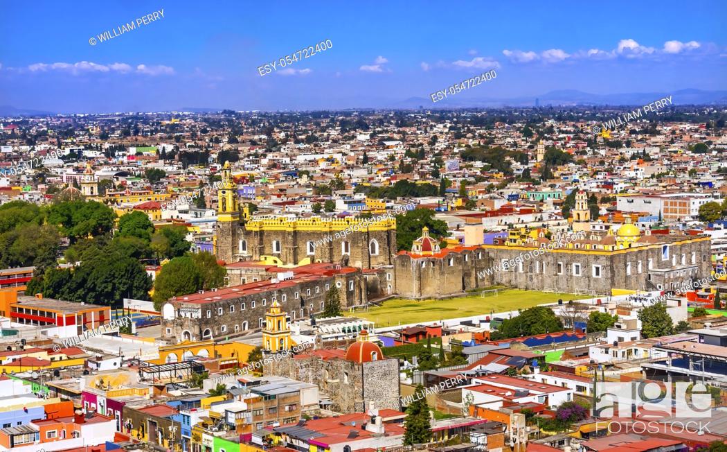 Photo de stock: Overlook Colorful Churches Cityscape Cholula Puebla Mexico. Churches built 1500s and 1600s. Cholula had 365 churches with very small population.