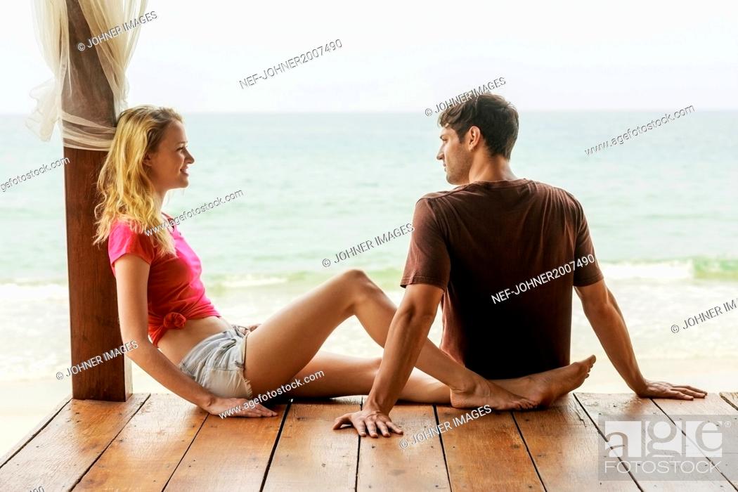 Stock Photo: Young couple at sea.