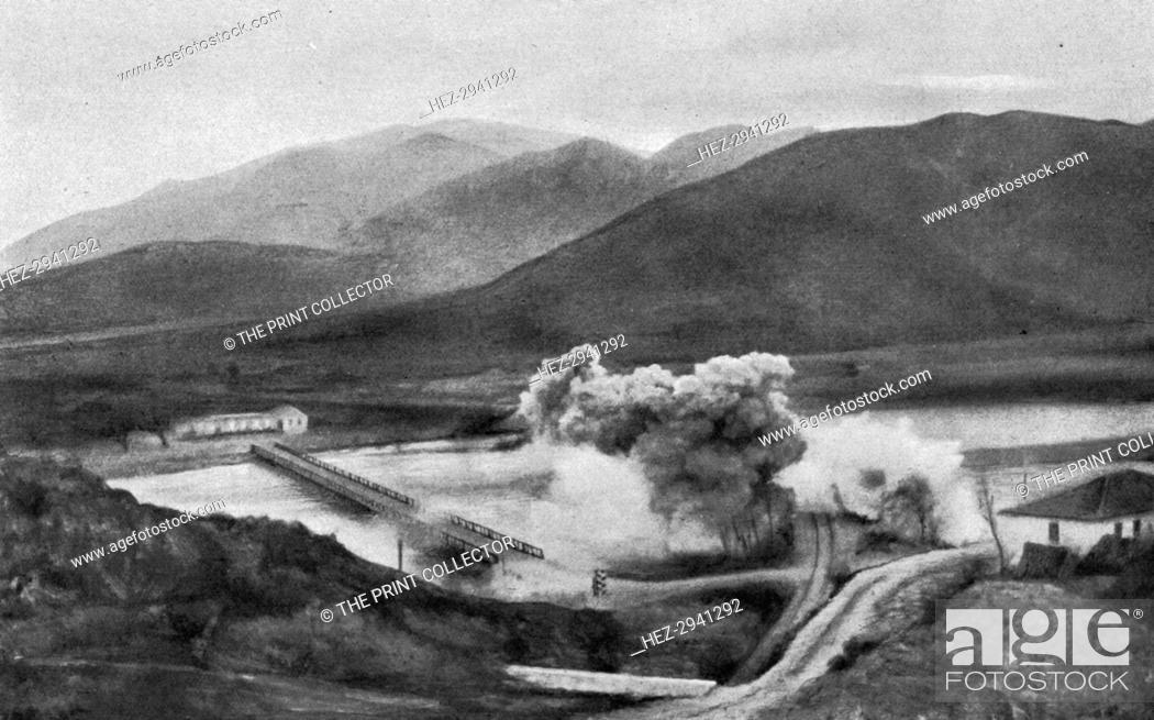 Stock Photo: 'Destruction du pont de Demir-Hissar sur la Strouma; L'explosion.'. Creator: Unknown.