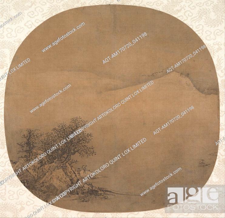 Stock Photo: å—å®‹ ä½šå é›ªæ™¯å¾…æ¸¡åœ– åœ˜æ‰‡, Waiting for the Ferry, Song dynasty (960â€“1279), early 13th century, China, Fan mounted as an album leaf; ink on silk.