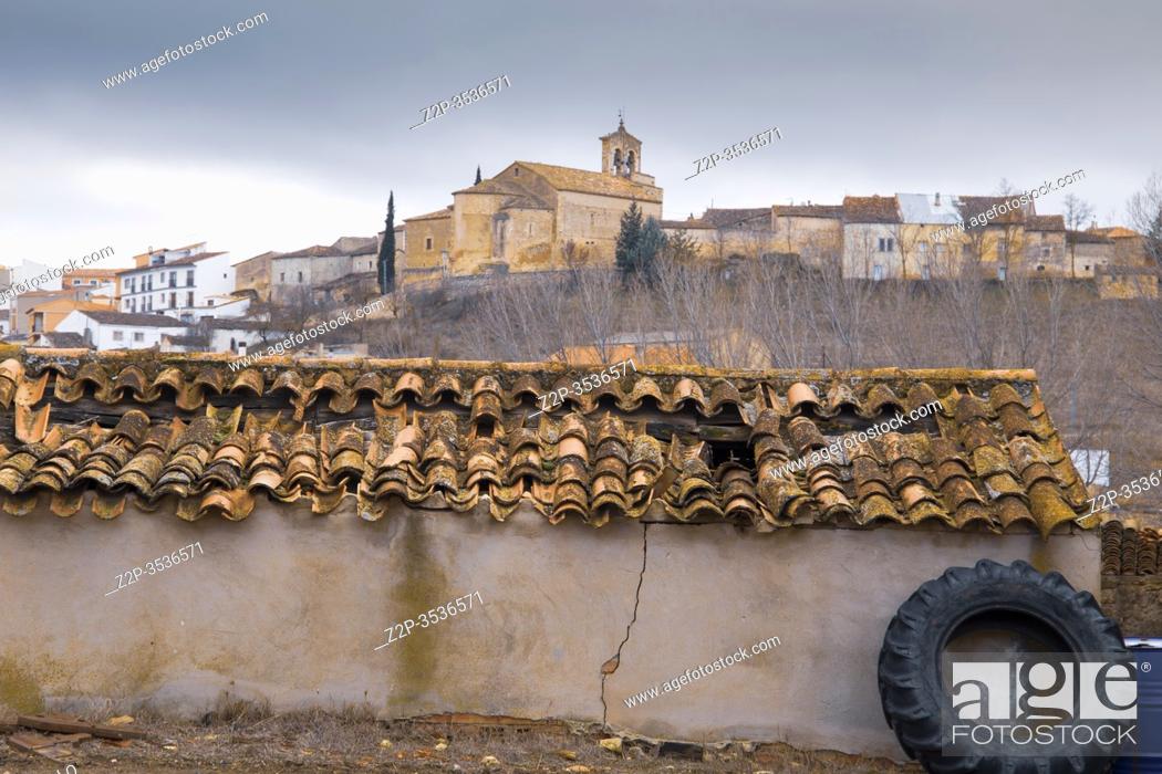 Stock Photo: Carboneras de Guadazon village Marquis of Moya temple Cuenca Castile Spain.