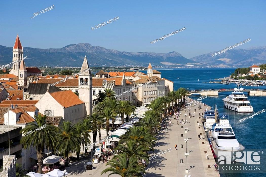 Stock Photo: View on the waterfront promenade from the tower of the Karmelengo castle, Trogir, Central Dalmatia, Croatia, Europe.