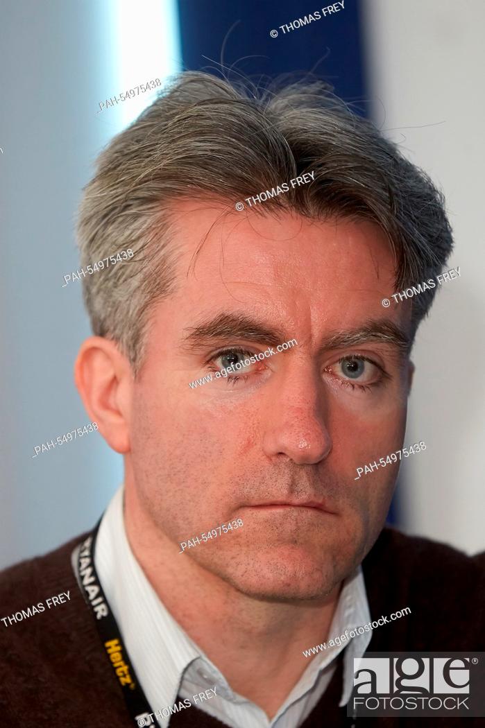 Stock Photo: Neil Sorahan, Ryanair CFO, speaks at a press conference at Hahn Airport in Lautzenhausen,  Germany, 13 January 2015. The first Ryanair flight started at the.