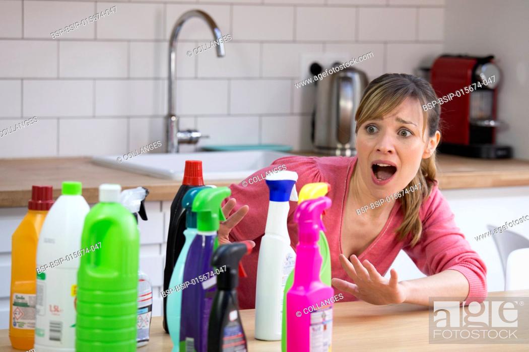 Stock Photo: Toxic household cleaning products.