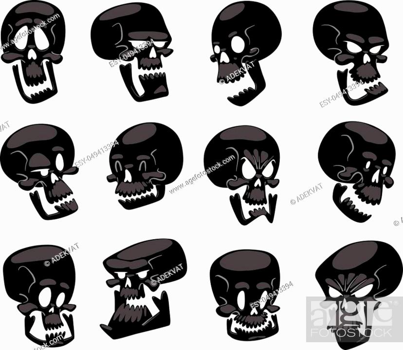 Stock Vector: Skull bones human face illustration isolated on white background. Skull bones cartoon character design. Skull bones symbol.