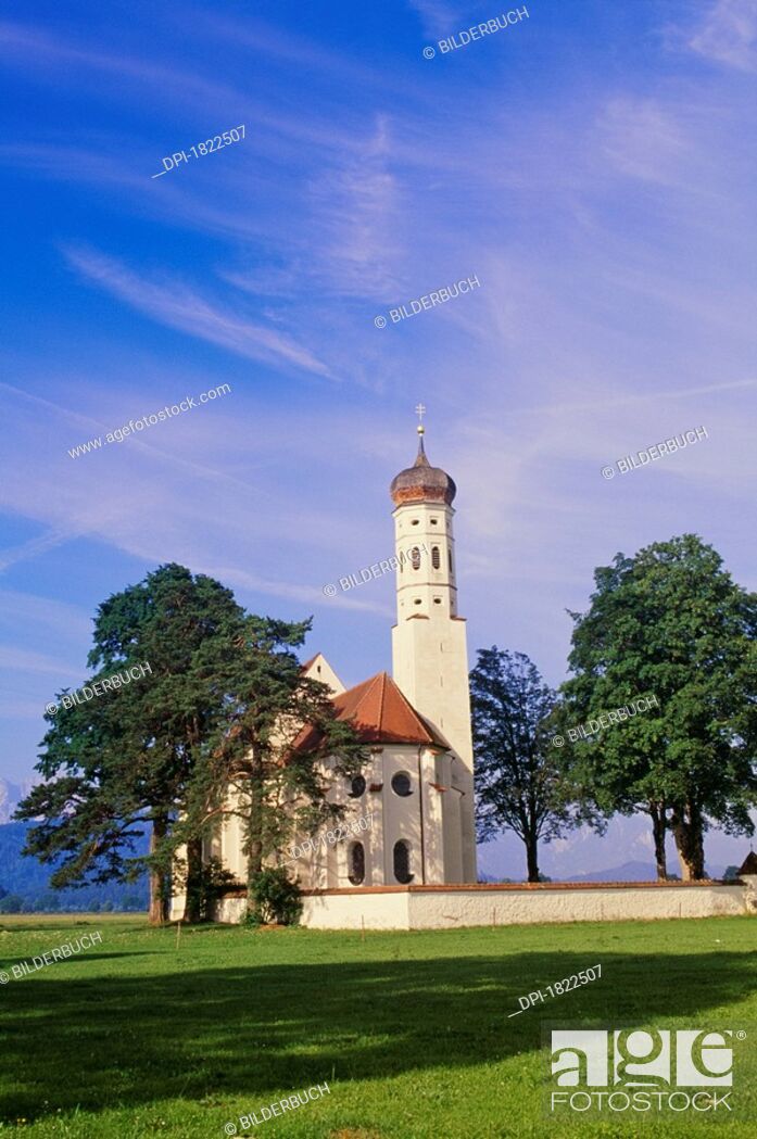 Stock Photo: Bavarian church near Fussen, Bavaria, Germany.