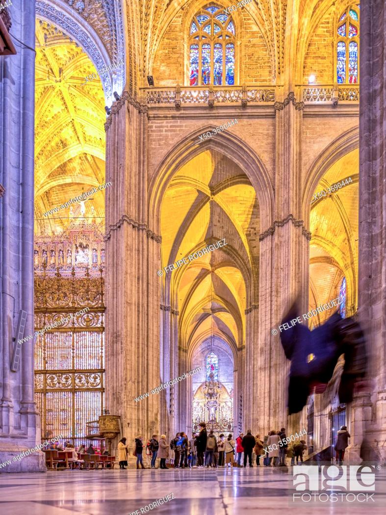 Stock Photo: Gothic aisle, Cathedral of Seville, Spain.