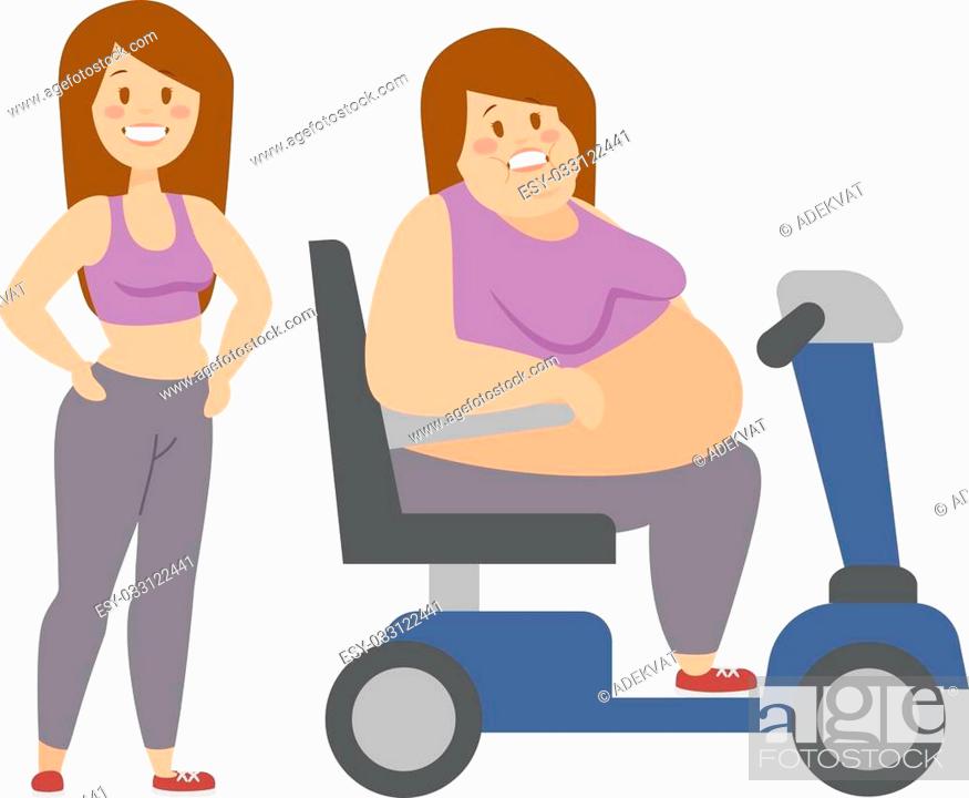 Cartoon character of fat woman and fat woman sitting, dieting fitness,  Stock Vector, Vector And Low Budget Royalty Free Image. Pic. ESY-033122441  | agefotostock