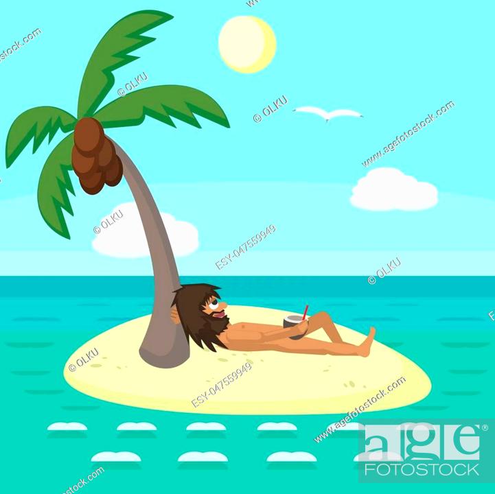wild man relaxing on tropical island, funny vector cartoon illustration  complete relaxation, Stock Vector, Vector And Low Budget Royalty Free  Image. Pic. ESY-047559949 | agefotostock