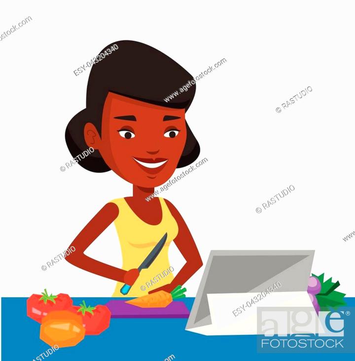 Woman cutting vegetables for salad. Woman following recipe for vegetable  salad on digital tablet, Stock Vector, Vector And Low Budget Royalty Free  Image. Pic. ESY-043204340 | agefotostock