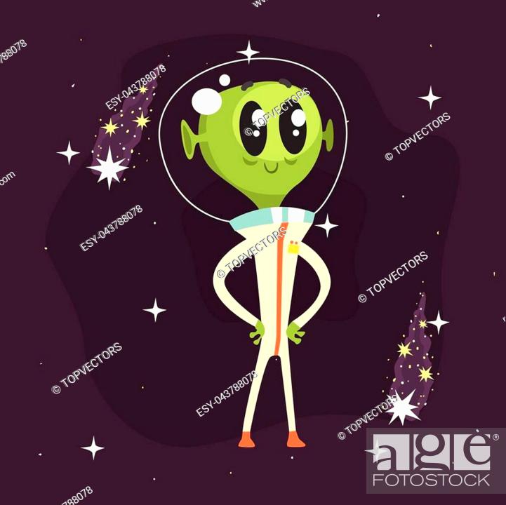 Alien with shiny big eyes posing with arms akimbo. Little green martian in  white space suit, Stock Vector, Vector And Low Budget Royalty Free Image.  Pic. ESY-043788078 | agefotostock