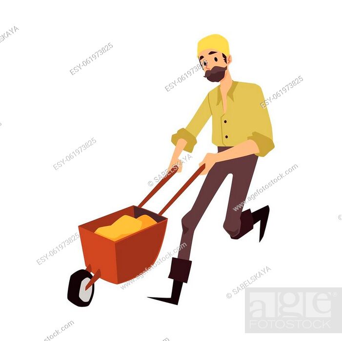 Western vintage gold digger, pitman or prospector cartoon character  carrying gold nuggets on cart, Stock Vector, Vector And Low Budget Royalty  Free Image. Pic. ESY-061973825 | agefotostock