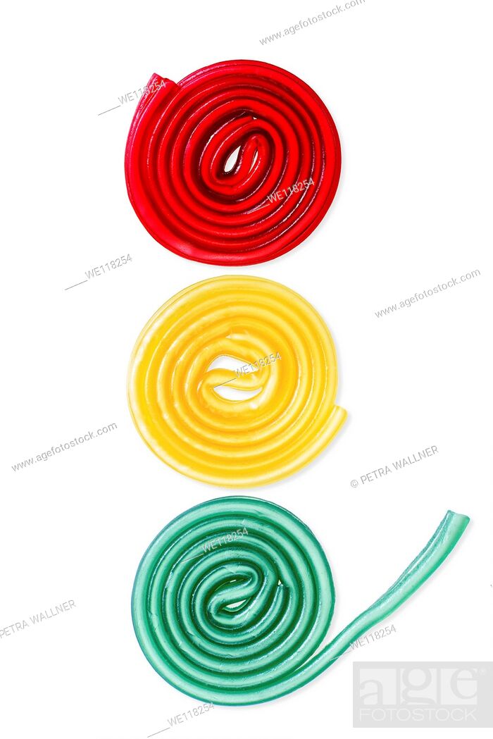 Stock Photo: Colorful jelly candies, jelly gums, colored liquorice snail, rolled licorice.