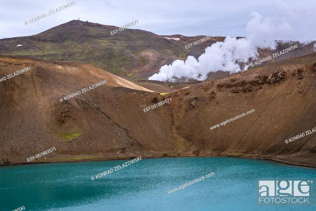 Stock Photo: Steam above Viti - Hell crater of Krafla caldera in Iceland.