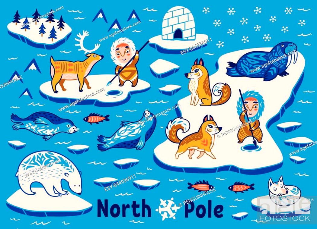 North Pole cartoon vector illustration. Inuit art. Wild animals decorative  print, Stock Vector, Vector And Low Budget Royalty Free Image. Pic.  ESY-044936911 | agefotostock