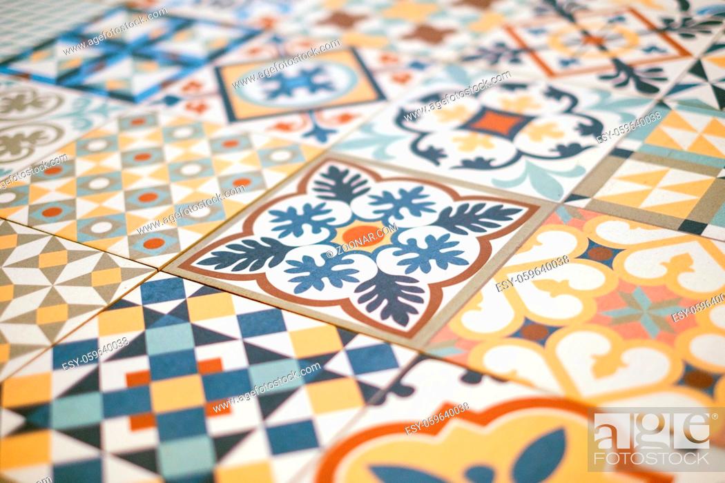 Stock Photo: patchwork pattern tile closeup - colorful design ,.