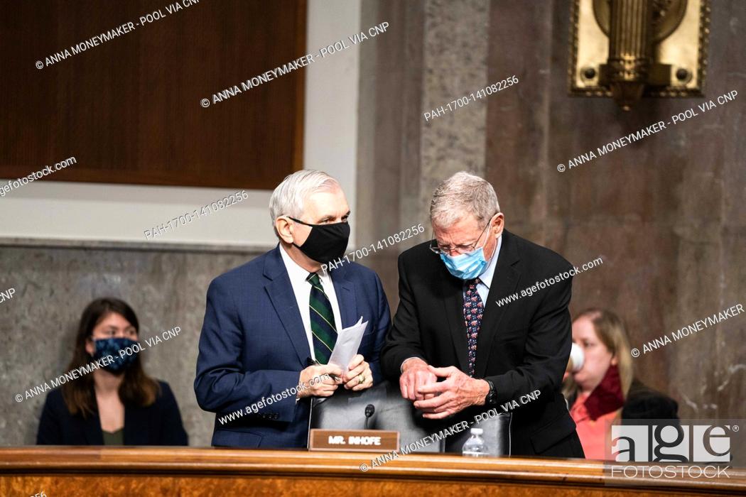 Stock Photo: United States Senator Jack Reed (Democrat of Rhode Island), Chairman, US Senate Committee on Armed Services, and US Senator James Inhofe (Republican of.