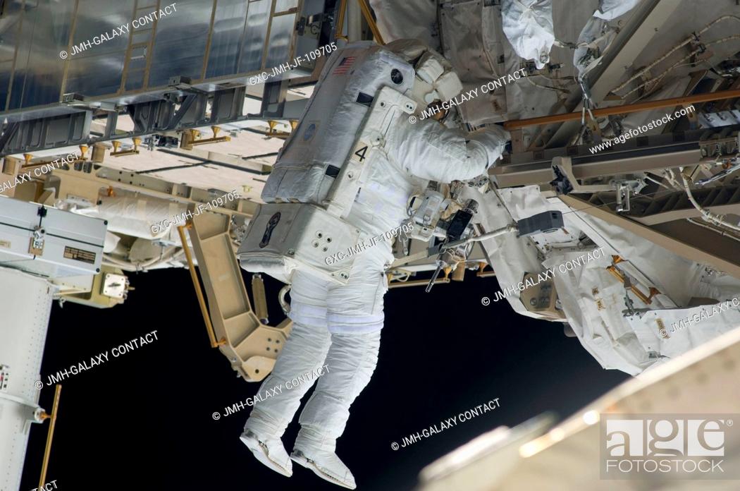 Stock Photo: Astronaut Steve Bowen, STS-126 mission specialist, participates in the mission's first session of extravehicular activity (EVA) as construction and maintenance.