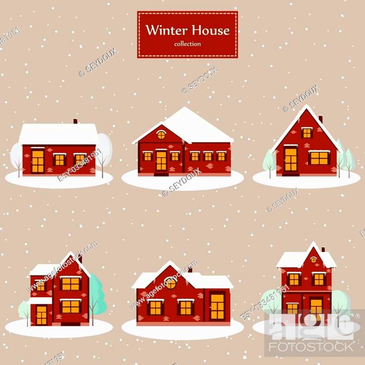 Winter house collection. Vector image of the red brick christmas houses  covered with snow, Stock Vector, Vector And Low Budget Royalty Free Image.  Pic. ESY-033481951 | agefotostock