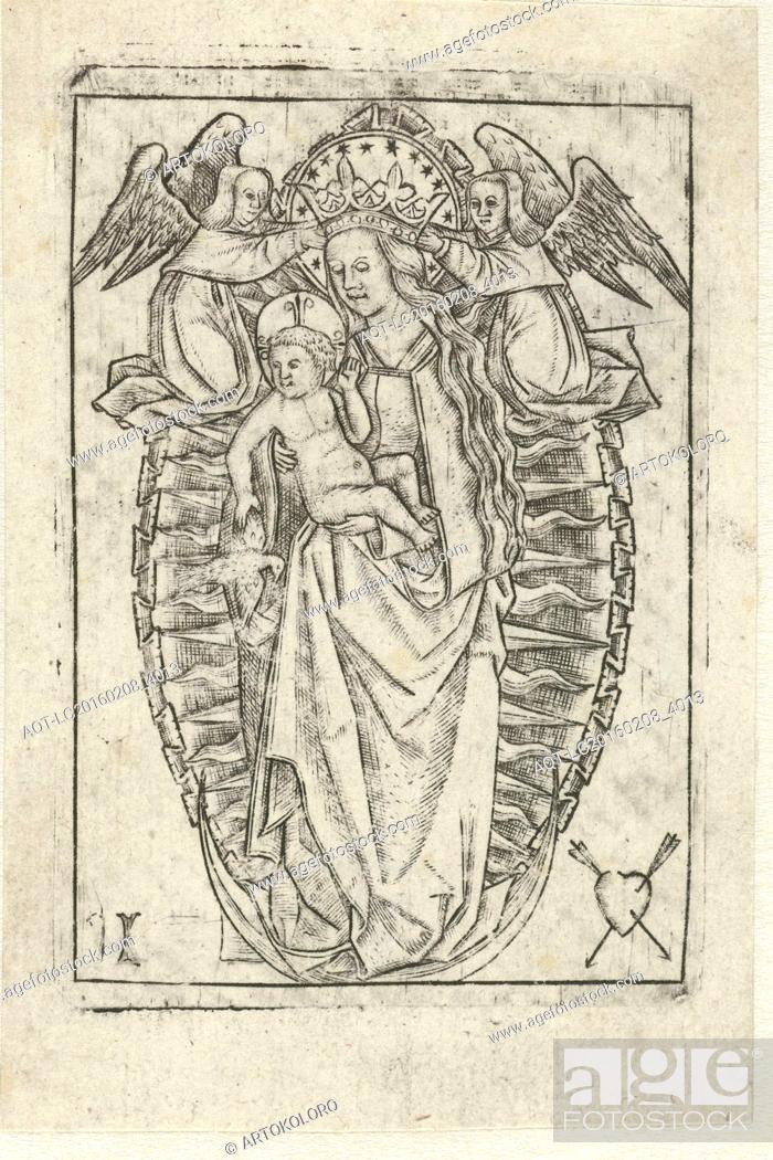 Imagen: Madonna on the crescent moon, print maker: Meester met het doorstoken hart, 1500 - 1525.