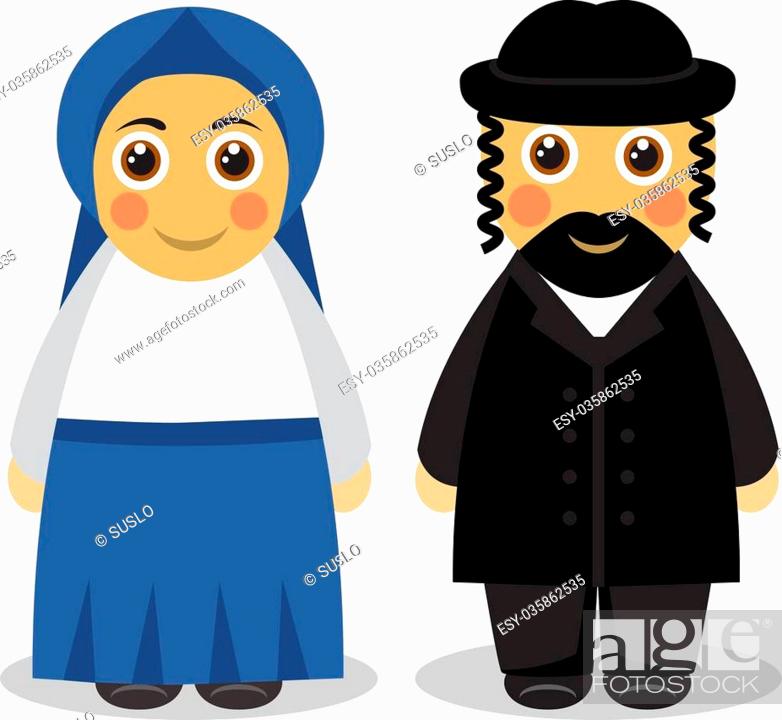 Cartoon cute husband and wife Jews in traditional dress on a white  background, Stock Vector, Vector And Low Budget Royalty Free Image. Pic.  ESY-035862535 | agefotostock