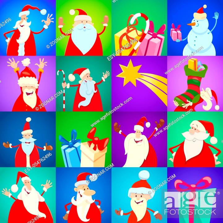 Stock Photo: Cartoon Illustration of Christmas Holiday Characters Design or Pattern.