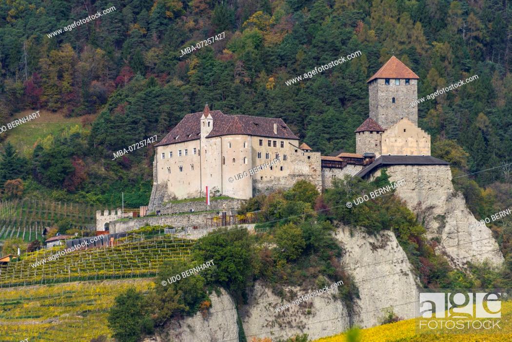 Stock Photo: Italy, South Tyrol, Alto Adige, Meraner Land, Tirol, Hotel Castel, view of Castle Tyrol.