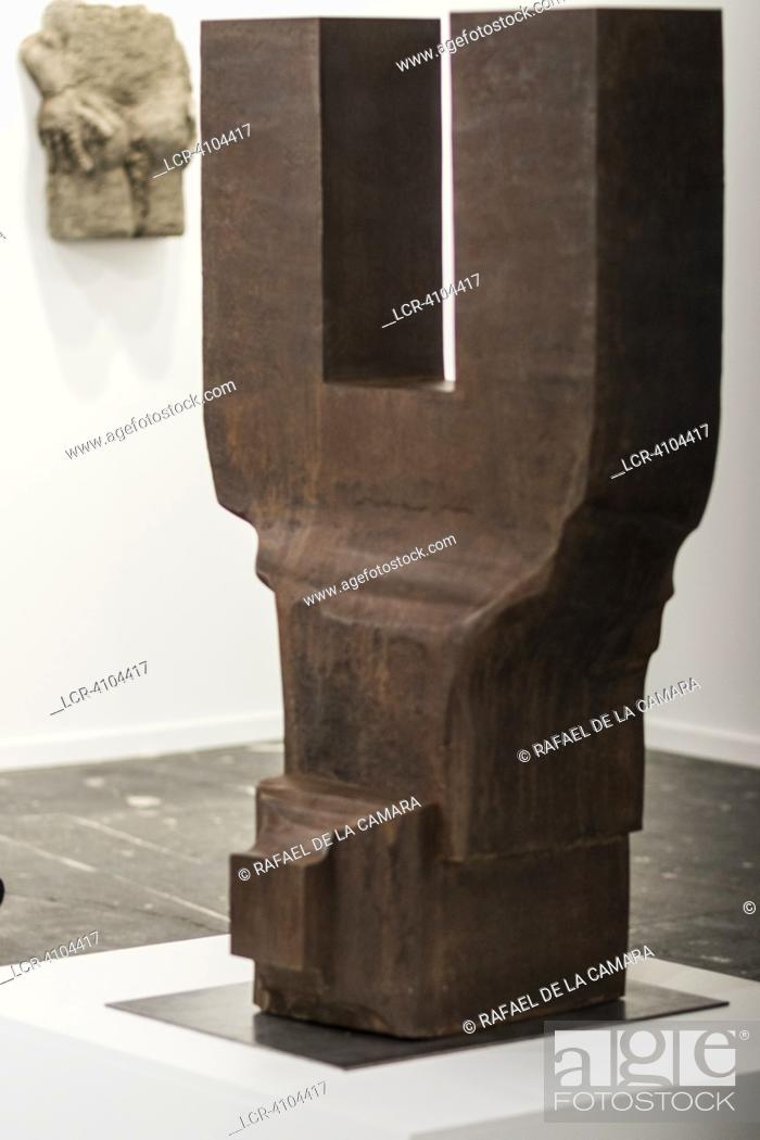 Stock Photo: UNTITLED SCULPTURE IN CORTEN STEEL BY EDUARDO CHILLIDA (1924-2002) IS THE MOST EXPENSIVE WORK OF ARCO, IN GALLERY CARRERAS MUGICA, BILBAO ITS VALUE IS 3.