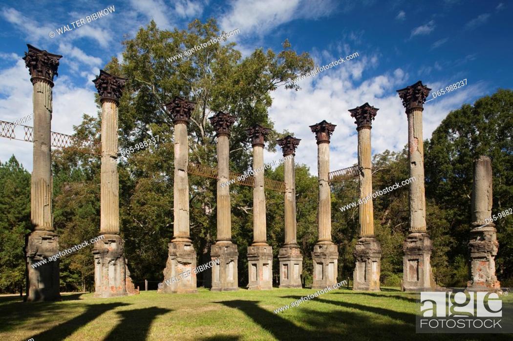 Stock Photo: USA, Mississippi, Port Gibson-area, Windsor Ruins, standing columns from former plantation house.