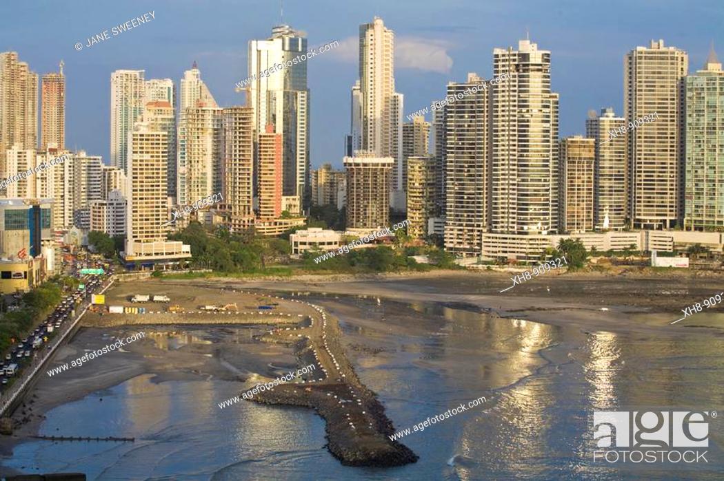 Stock Photo: Avenue Balboa and Punta Paitilla, Panama City, Panama.