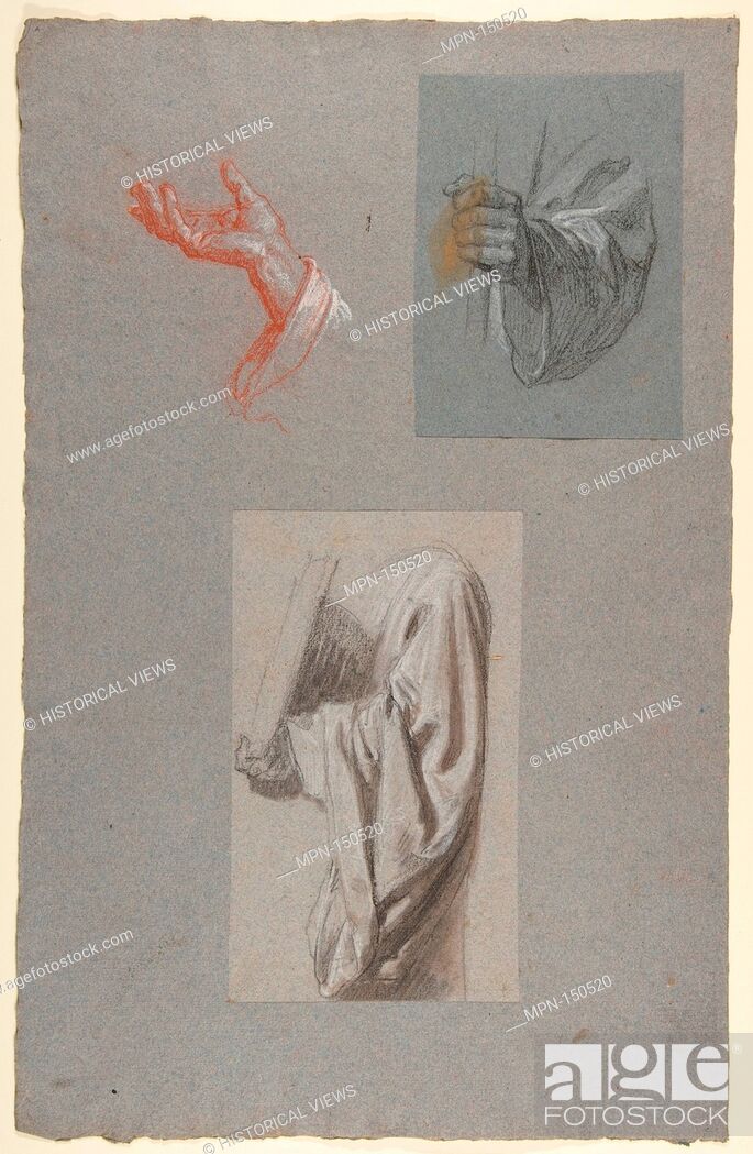 Stock Photo: a. Hand of Saint Remi; b. Hand of Saint Remi; c. Drapery Study for Acolyte Holding Book (middle register); (studies for wall paintings in the Chapel of Saint.