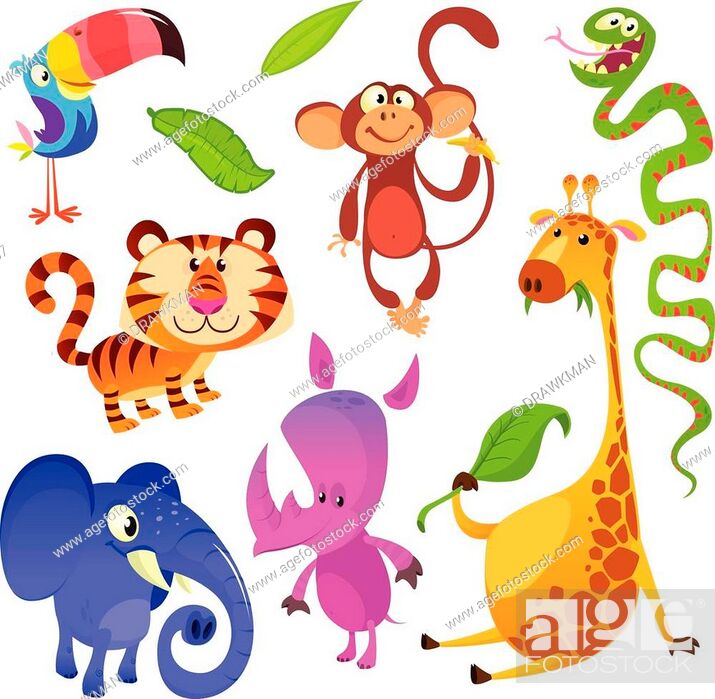 Cartoon tropical animal characters. Wild cartoon cute animals collections  vector, Stock Vector, Vector And Low Budget Royalty Free Image. Pic.  ESY-040878967 | agefotostock