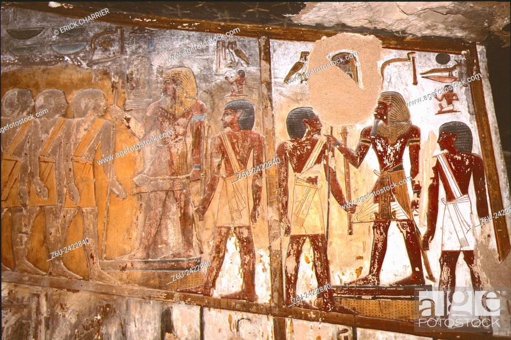 Stock Photo: Thebes, West Bank, Kings Valley, Seti I tomb (KV17). Corridor H, left recess, Opening of the Mouth ritual.