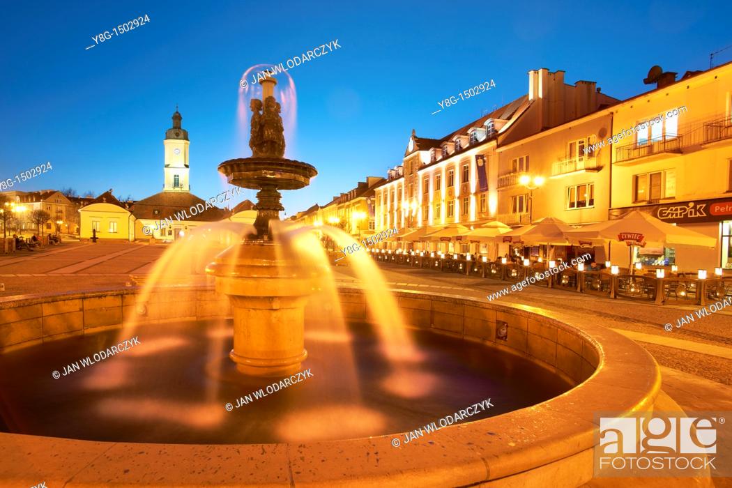 Stock Photo: Fountain at the Kosciuszko Square, Bialystok, Poland, Europe.
